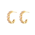 Orecchini a cerchio dorati a forma di C con zirconi rosa quadrati dal design minimalista - Stile a Forma di C con Zirconia Quadrata Rosa (E1495-GO-RP)