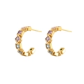 Eleganti orecchini a cerchio a C dorati con zirconi quadrati colorati per donna - Stile a Forma di C con Zirconia Quadrata Multicolore (E1495-GO-M)