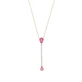 Detail of Y-shaped gold necklace with pink teardrop gemstones and diamond accents - Pink Water Drop Necklace (N2507-GO)