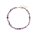 Macro shot of natural purple amethyst stones and gold metallic beads on the necklace - Irregular Beaded Necklace / Purple Crushed Stone Necklace (N2726)