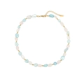 Detail of adjustable handmade beaded bracelet with irregular blue pink pastel stones - Irregular Beaded Necklace / Pink and Blue Crushed Stone Necklace (N2727)
