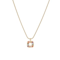 Golden titanium steel necklace with a geometric square pendant and colorful gemstones - Gold Colorful Zircon Hollow Square Style (N2533-GO)