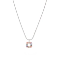 Macro shot of silver square pendant featuring multi-color gemstones on a thin snake chain - Silver Colorful Zircon Hollow Square Style (N2533-ST)