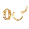 F136 Titanium gold huggie earrings with double rows of pavé crystals and hinged clasp - 12mm / Gold