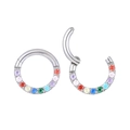 Regenbogen-Zirkonia F136 Titan-Clicker-Ring für Nase, Lippe und Ohren-Piercing - Außendurchmesser 8.4mm (Drahtstärke 1.2mm) / Silber (TIE2478-ST)