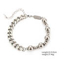 Pulsera de acero inoxidable pulido con cuentas y eslabones cubanos, cierre ajustable - Plata (STB252-ST)