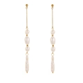Elegant gold fringe earrings with baroque pearls and minimalist long tassels for women - Gold (STE257-GO)