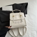 Mini white PU leather backpack with cartoon bears and contrast decorative straps - Without Pendant / White