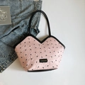 Pink bubble texture tote bag with black bow prints and leather straps for women - Pink and Black Without Charm
