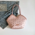 Pink tote bag with black bow embroidery and slim straps in minimalist college style - Pink Without Charm
