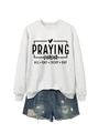 Mise à plat du sweat à manches longues Praying Mama et du short en jean vieilli - S / Hauts / Blanc Cassé (Police Noire)