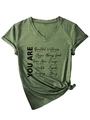 Détail du t-shirt vert foncé à col en V avec texte imprimé et nœud latéral élégant - S / Vert Olive (Police Noire)