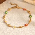 Bracelet coeur marguerite doré avec fleurs en émail coloré et chaîne réglable - Or-Marguerite Multicolore (STB2542-GO-M)