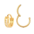 F136 titanium gouden scharnierring met piramidestructuur en zirkonia inlegwerk - Piramide Textuur Clicker / Goud