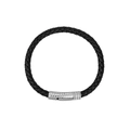 Bracciale classico da uomo in pelle intrecciata con fibbia in acciaio inossidabile testurizzato - Nero