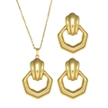Goldschmuck-Set mit sechseckigen hohlen Anhängern und Muschelstruktur-Details - Sechseckiger Hohler Stil (STJS2520)