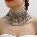 Vintage-Schmuckset aus Kette und Ohrringen mit Münzanhängern im Boho-Stil für Damen - Silber Set (30924307)