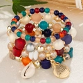 Böhmisches mehrlagiges Perlenarmband-Set mit Muschel- und goldenen Jakobsmuschel-Anhängern - Bunt (23082528)