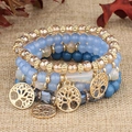 Böhmisches mehrlagiges Perlenarmband-Set mit Baum des Lebens Anhängern auf Jute - Lebensbaum-Anhänger / Blau (23082515)