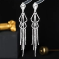Sparkling silver tassel drop earrings with teardrop stones and heart-shaped crystal fringe - White (White 80922514)