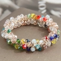 Rainbow braided crystal hair tie with multifaceted colorful beads for women - Colorful