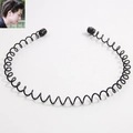 Black metal spring headband with wavy design for men and women on white background - Spiral Spring Style (307423)
