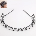 Minimalist black wavy metal spring headband for unisex hair styling and sports use - Wide Tooth Wavy Style (110307422)
