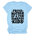 T-shirt da donna celeste a girocollo con stampa 'Proud Mother' e maniche risvoltate - Blu Chiaro (Lettere Nere)