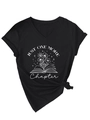Détail du t-shirt col en V avec imprimé floral Just One More Chapter et livre - S / Noir (Imprimé Blanc)