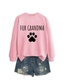 Sweat rose Fur Grandma avec empreinte de patte et détail du short en jean usé - S / Rose (Imprimé Noir)