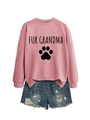 Sweat rose Fur Grandma avec empreinte de patte assorti à un short en jean usé - S / Or Rose (Police Noire)