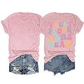 Detailed view of gymnastics theme t-shirt set with vaulted floor bars beam colorful print - Pink