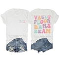 Flat lay of white cotton gymnastics T-shirt with VAULT FLOOR BARS BEAM vintage print - White