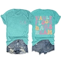 Detail of teal cotton gymnastics tee with Vault Floor Bars Beam print and denim shorts - Deep Water Blue