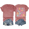 Detailed front and back view of heather red gymnastics t-shirt with vintage colorful text - Rose Gold