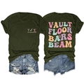 Close-up of olive green t-shirt with vault floor bars beam gymnastics print and texture - Army Green