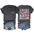 Dark grey crew neck T-shirt with Vault Floor Bars Beam colorful gymnastics design - Black Heather Grey
