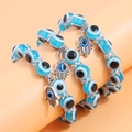 Three-layer blue evil eye beaded bracelet set with silver Hamsa Hand charms for women - Sky Blue