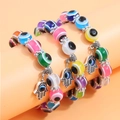 Three-layer colorful evil eye beaded bracelet set with Hamsa hand charms for women - Colorful