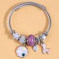 Pulsera de hilo de plata con dijes de flores moradas y colgante de jirafa de dibujos - Púrpura (063132)