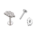 Leaf-shaped G23 titanium labret stud with pavé-set clear cubic zirconia stones - Leaf Style (TIE2439-ST)