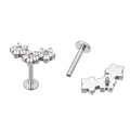 Silver G23 titanium labret stud featuring a curved row of clear star-shaped zircons - Star Curved Row Style (TIE2441-ST)