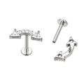 G23 titanium flat back labret stud with crystal clusters and internal threading - Curved Multi-Stone Style (TIE2444-ST)