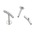 Internal threaded G23 titanium labret stud with seven clear zircon gems in silver finish - Seven Stones Curved Style (TIE2451-ST)