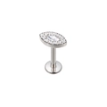 Flat back titanium labret stud featuring marquise and round cut cubic zirconia stones - Marquise Surrounded Style (TIE2452-ST)