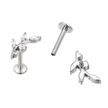 G23 titanium labret stud with leaf design inlaid with clear cubic zirconia stones - Plant Branch Style (TIE2454-ST)