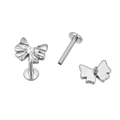 Silver G23 titanium butterfly labret stud with crystal and flat back threading - Mini Butterfly With Zirconia Style (TIE2459-ST)