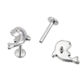 Polished silver G23 titanium dolphin stud with flat back internal threading - Dolphin Shape Style (TIE2465-ST)