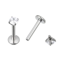 Internal threaded G23 titanium labret stud with a clear claw-set zircon gemstone - Classic Round Prong Set Style (TIE2466-ST)