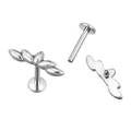 Polished silver leaf-shaped labret stud with internal thread and flat back piercing - Shiny Silver Leaf Style (TIE2469-ST)